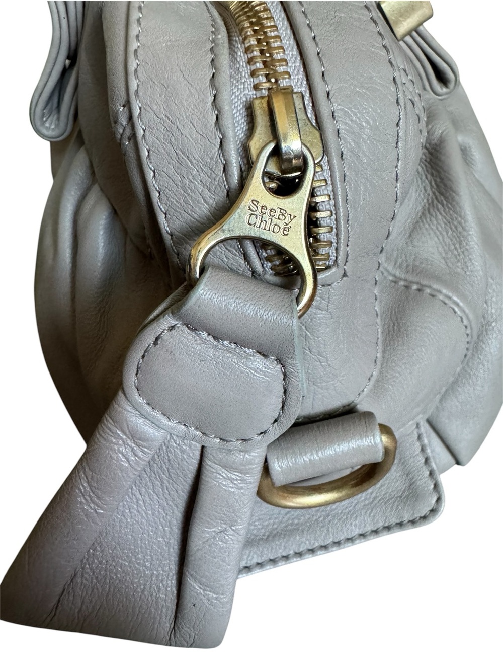 Authentic See by Chloé Taupe Leather Pleated Satchel Shoulder Bag - Picture 6 of 12